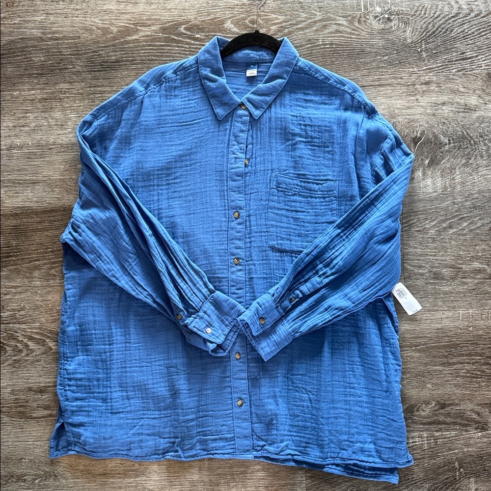 Old Navy Relaxed Blue Gauze Button-Down Shirt